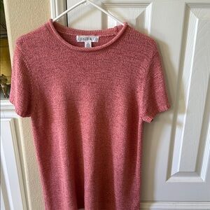 Knit cable ribbon Short Sleeve Tee in dusty pink size Medium